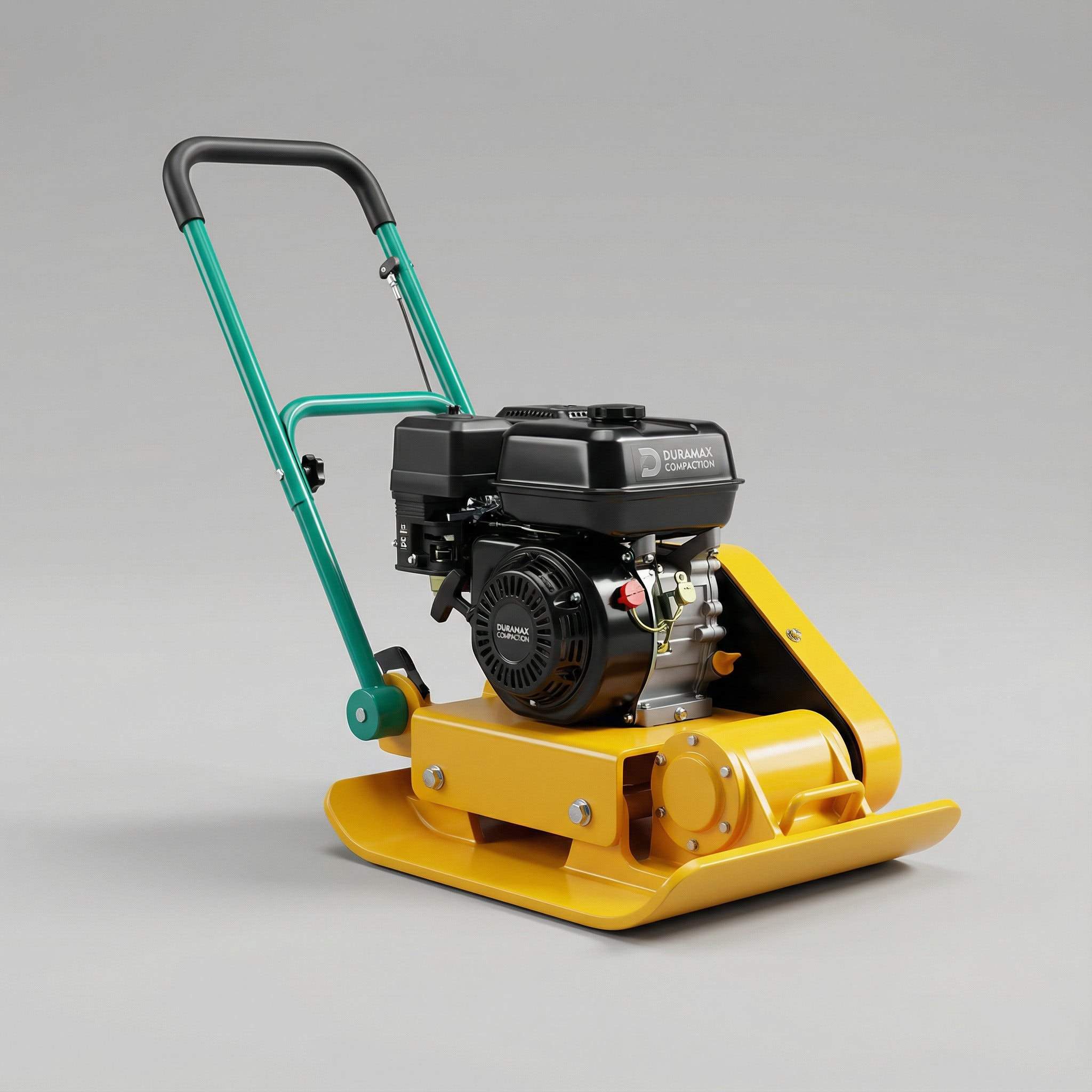 Plate Compactor Hire London | Belle PCX 13/40 Petrol Wacker Plate (400mm) 2 400mm petrol plate compactor with yellow base plate and green handle on a clean studio background