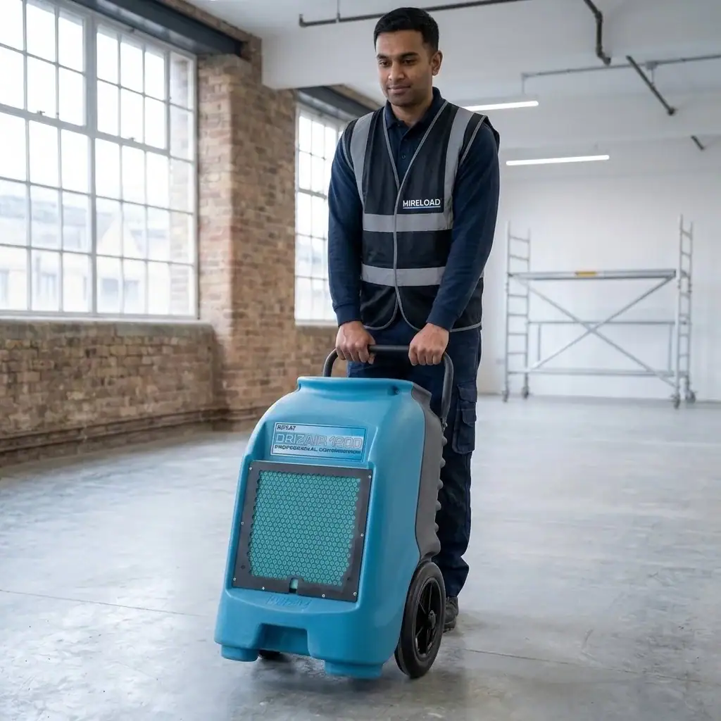 55L Industrial Dehumidifier Hire London | Dri-Eaz DrizAir 1200 (230V) 9 Industrial dehumidifier hire London – Drieaz 1200 running in severely damp flooded room with condensation on windows