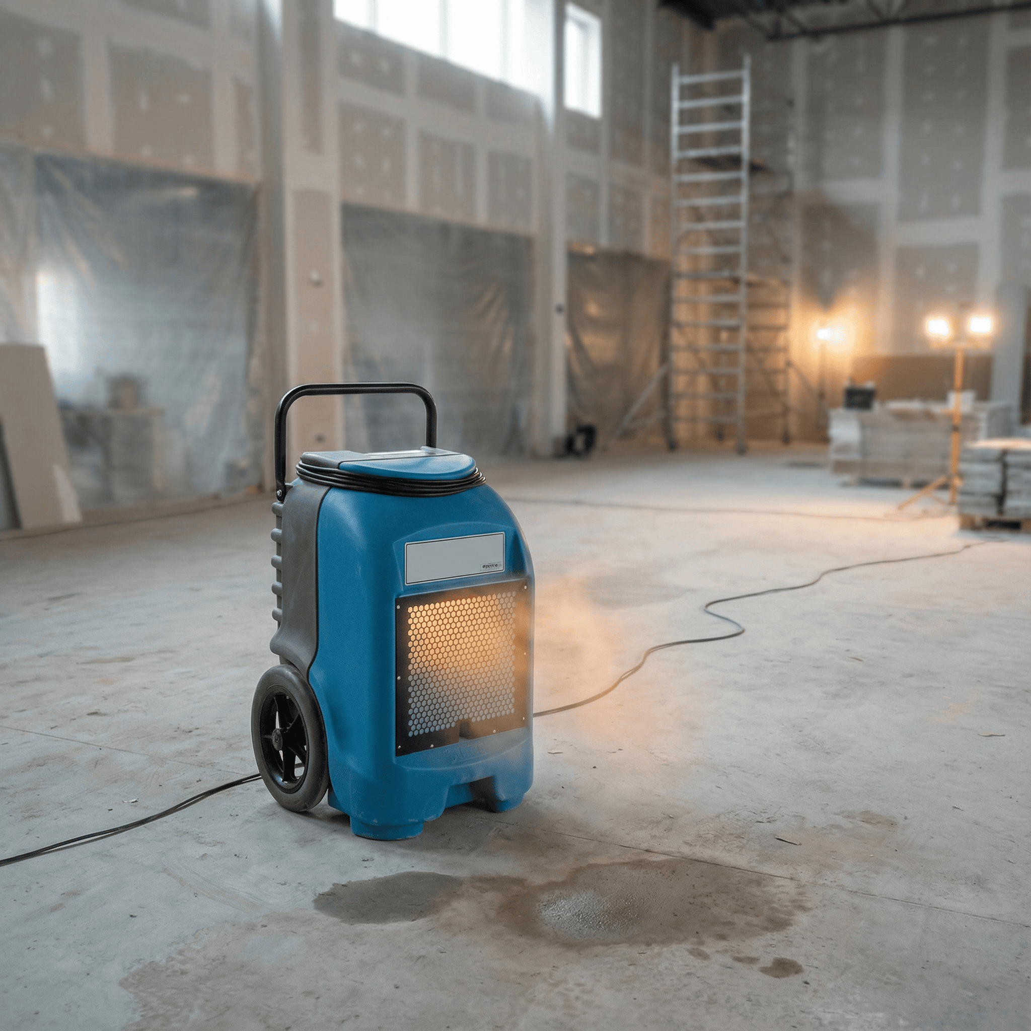 55L Industrial Dehumidifier Hire London | Dri-Eaz DrizAir 1200 (230V) 8 Dri-Eaz DrizAir 1200 industrial dehumidifier drying a flooded domestic room with wet floor