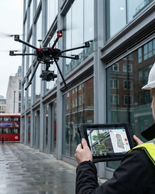 Commercial building façade inspection using a DJI inspection drone operated by Hireload in London - Hireload blog