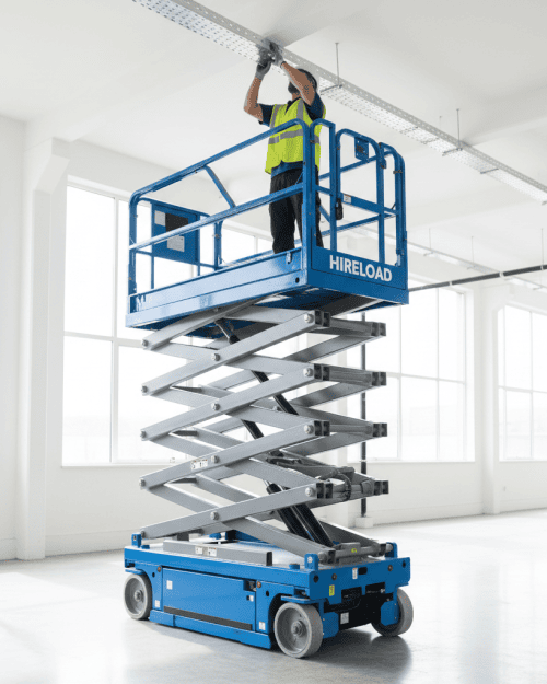 Electric Scissor Lift Hire London for safe indoor access at 5m, 8m and 10m working heights. Battery-powered scissor lifts for fit-outs, warehouses, maintenance and commercial installations.