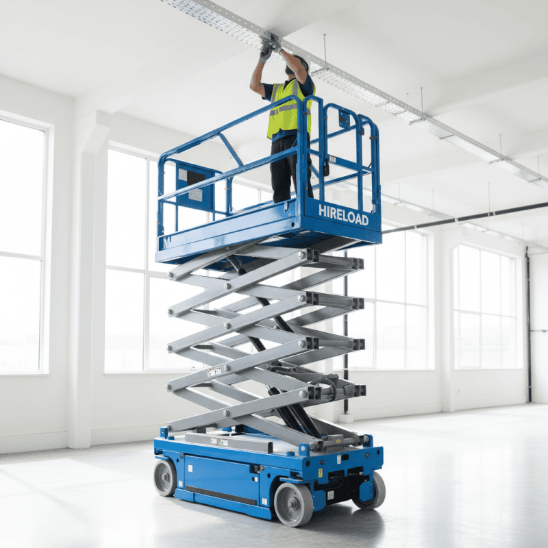 Electric Scissor Lift Hire London for safe indoor access at 5m, 8m and 10m working heights. Battery-powered scissor lifts for fit-outs, warehouses, maintenance and commercial installations.