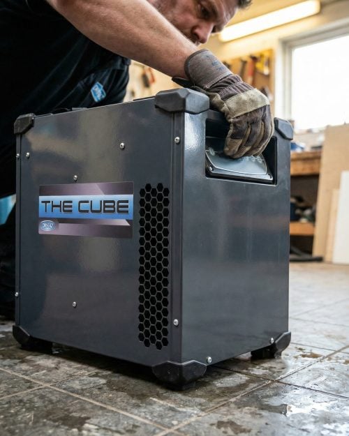 Dri-Eaz The Cube F571 230V industrial dehumidifier hire control panel and label