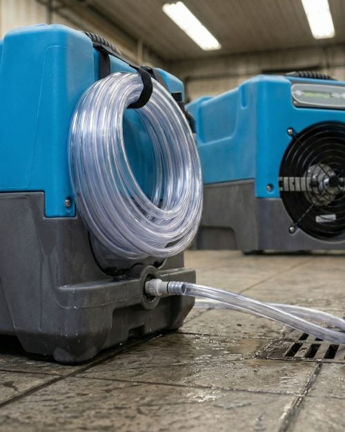 Industrial Dehumidifier Hire London | 230V Low Grain (LGR) Building Dryer (63L) 9 Revolution LGR dehumidifier with drain hose for continuous drying (London hire)