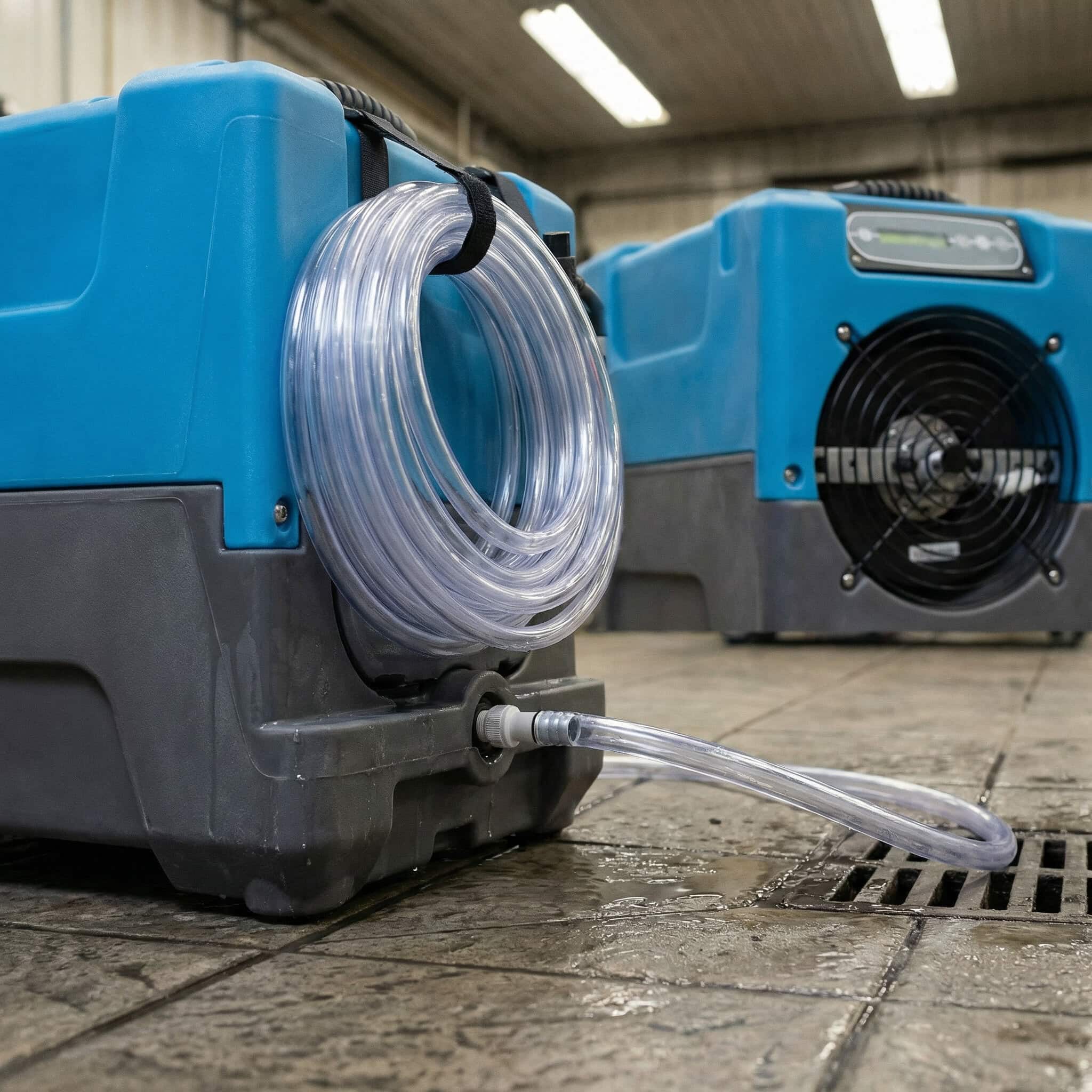 Industrial Dehumidifier Hire London | 230V Low Grain (LGR) Building Dryer (63L) 3 Revolution LGR dehumidifier with drain hose for continuous drying (London hire)