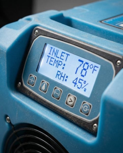 Industrial Dehumidifier Hire London | 230V Low Grain (LGR) Building Dryer (63L) 11 Control panel on Dri-Eaz Revolution LGR dehumidifier (F413 230V)