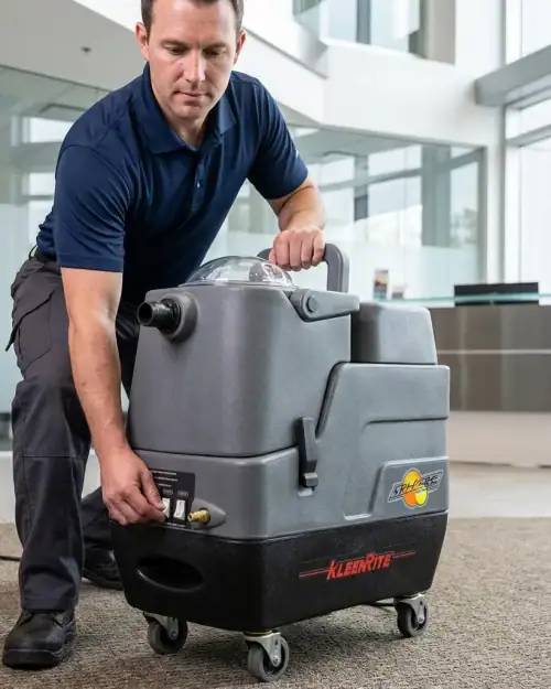 Hireload KleenRite Sphere carpet cleaner hire London – operative adjusting machine controls