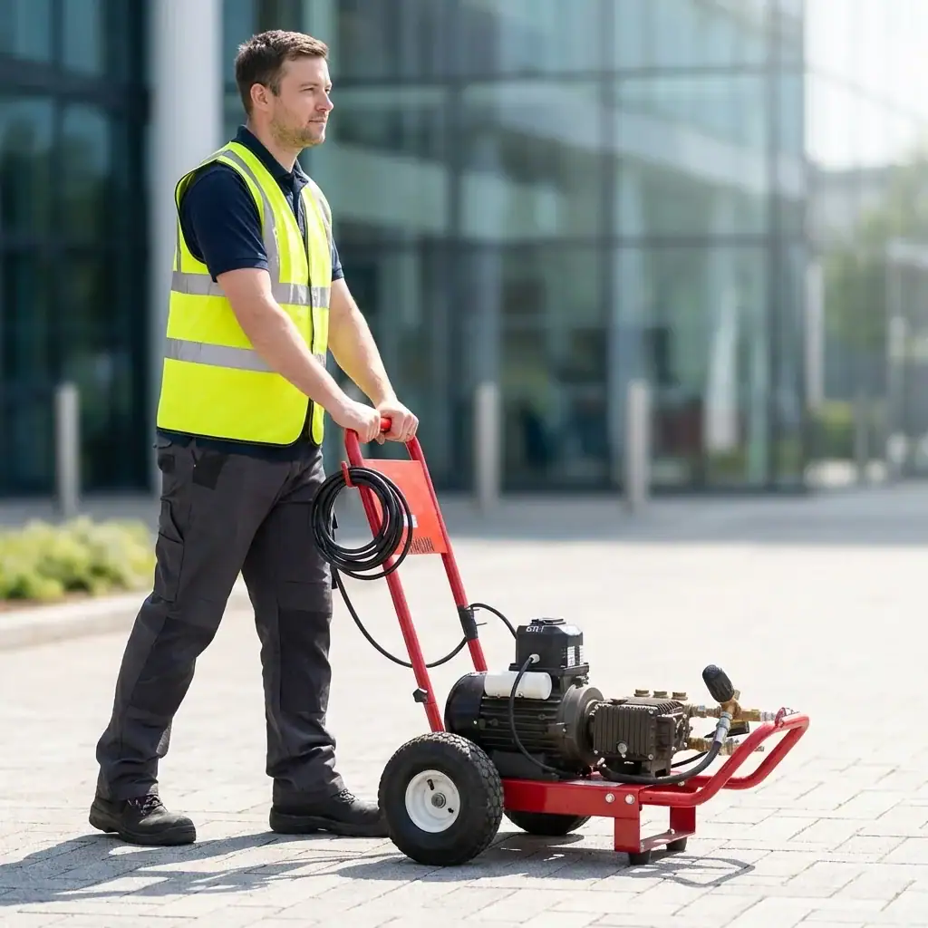 Heavy Duty Pressure Washer Hire London | 240V Cold Water 2 Heavy duty 240V pressure washer for hire – Nailsea cold water unit, side view