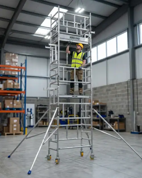 Miniscaff Solo low-level access tower side view showing working platform and handrails