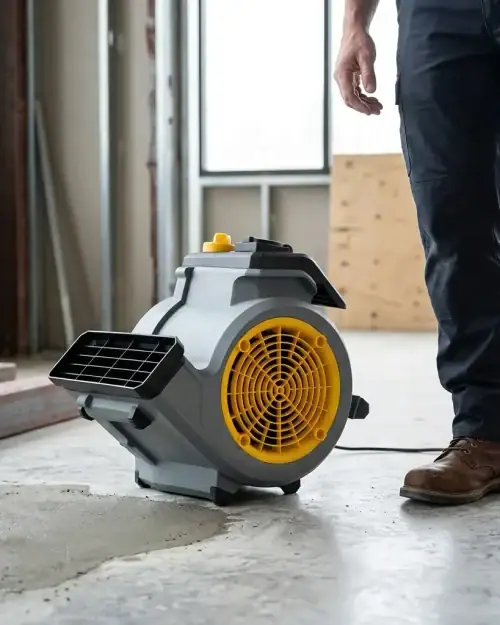 Vacmaster AM1202 air mover drying a wet floor surface