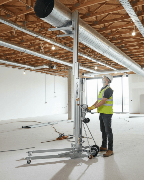 Genie material lift in a construction or warehouse setting for powered access hire London
