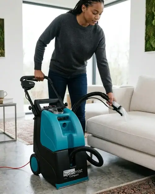 Brush Type Carpet Cleaner Hire London | Truvox Hydromist Compact HC250 (240V) 10 Brush type carpet cleaner hire London – Truvox Hydromist Compact HC250 used for sofa and upholstery cleaning in a home setting