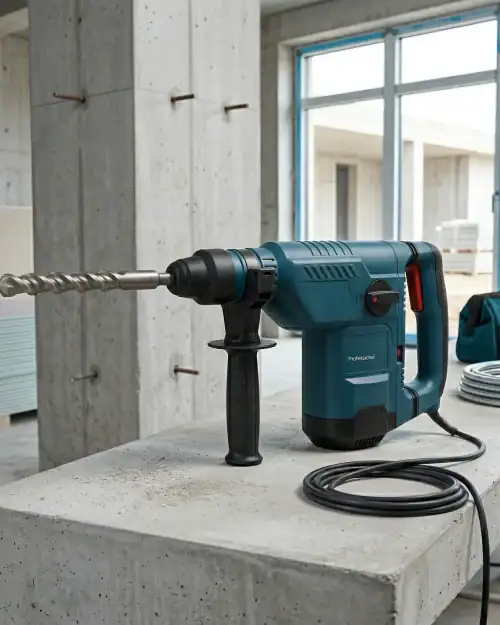 Rotary Hammer Hire London | Bosch GBH 11 DE SDS Max Combi Hammer (11kg) 16 Bosch Professional GBH 11 DE rotary hammer with SDS Max drill bit held on construction site ready for concrete drilling