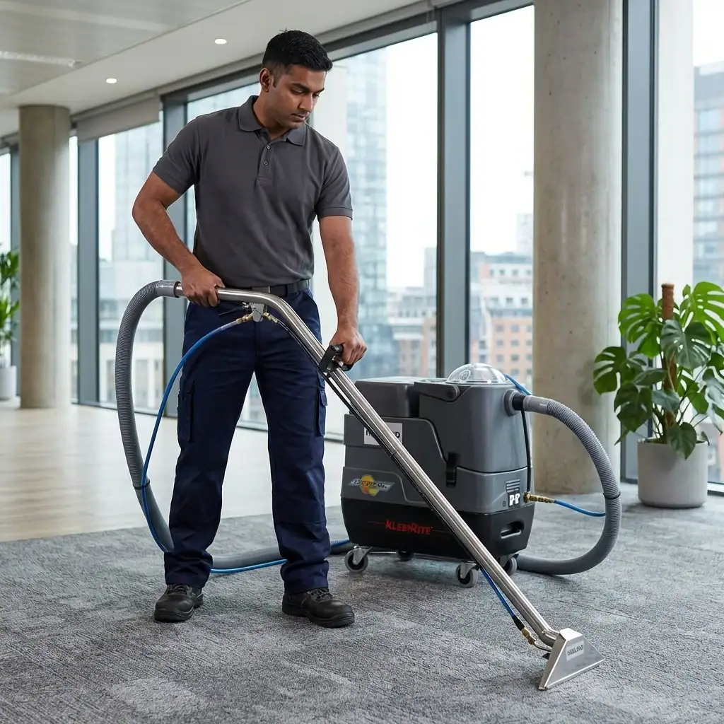 Hot Water Carpet Cleaner Hire London | Professional Carpet & Upholstery Cleaning Machine 5 Hot water carpet cleaner hire London – KleenRite Sphere on large commercial office floor