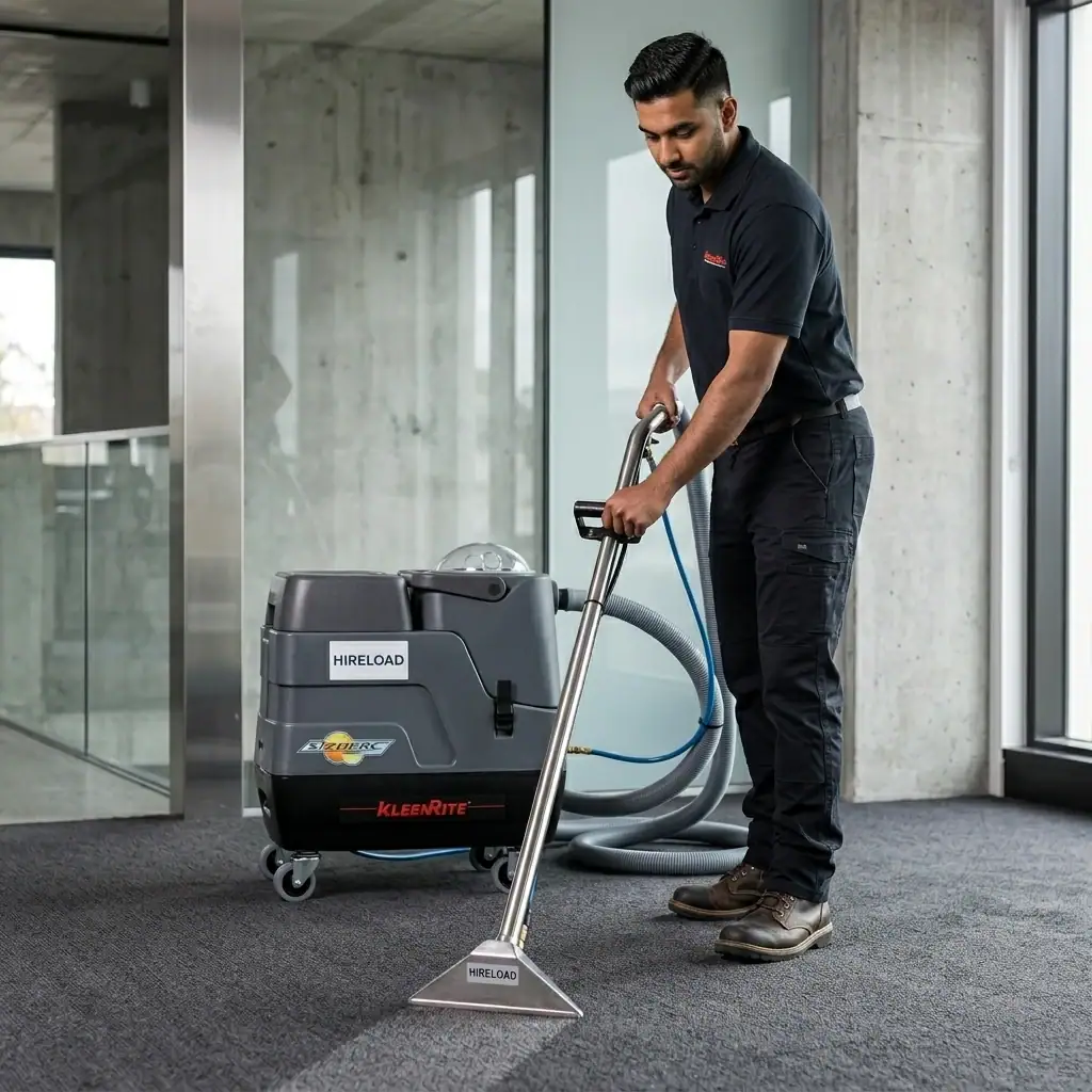 Hot Water Carpet Cleaner Hire London | Professional Carpet & Upholstery Cleaning Machine 4 Commercial carpet cleaner hire London – KleenRite Sphere extractor in building corridor