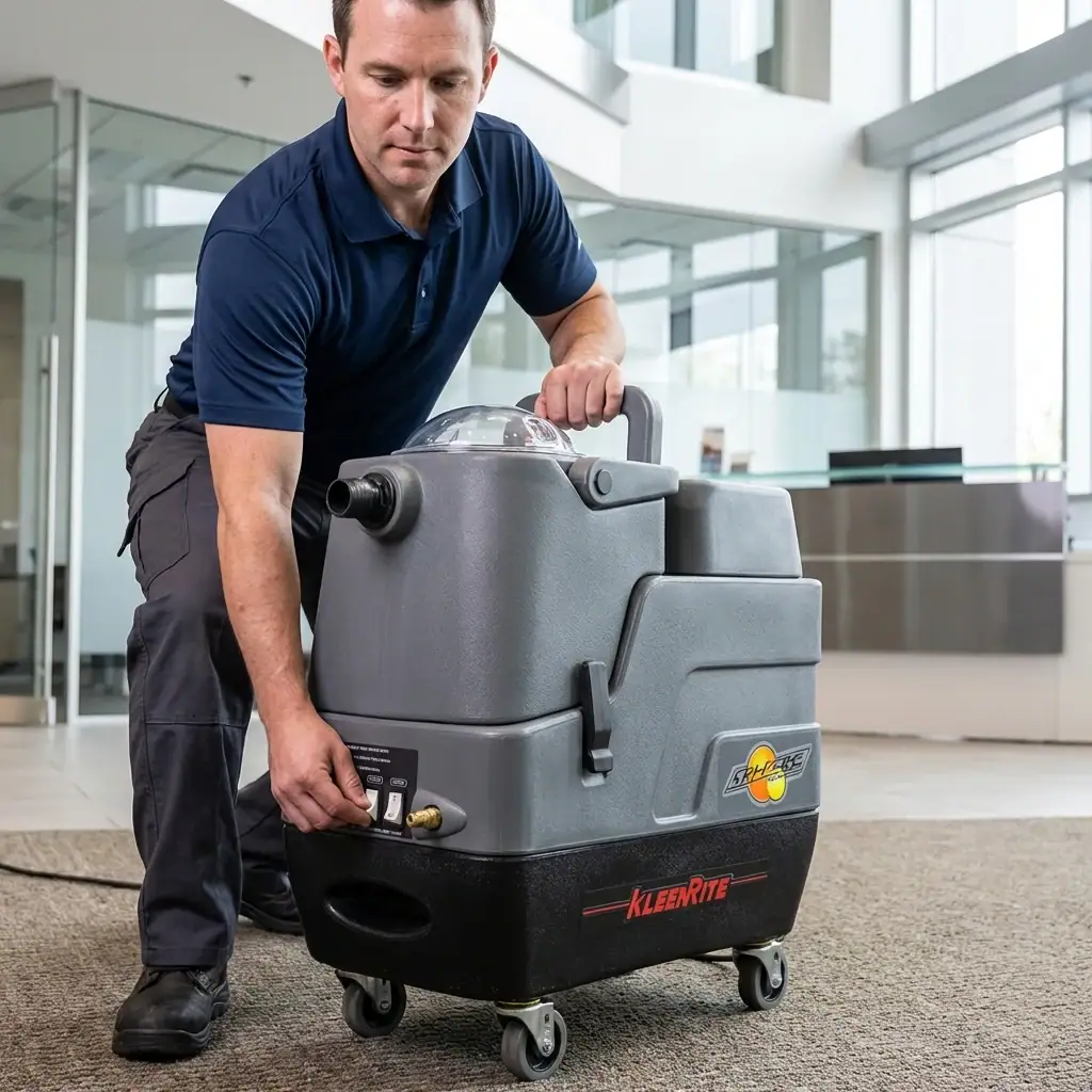 Hot Water Carpet Cleaner Hire London | Professional Carpet & Upholstery Cleaning Machine 15 Hireload KleenRite Sphere carpet cleaner hire London – operative adjusting machine controls