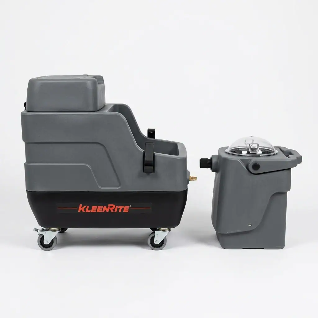 Hot Water Carpet Cleaner Hire London | Professional Carpet & Upholstery Cleaning Machine 6 KleenRite Sphere carpet cleaner showing separate clean and dirty water tank configuration