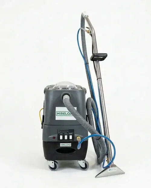 Hot Water Carpet Cleaner Hire London | Professional Carpet & Upholstery Cleaning Machine 24 KleenRite Sphere hot water carpet cleaner hire – front view with full hose and wand assembly
