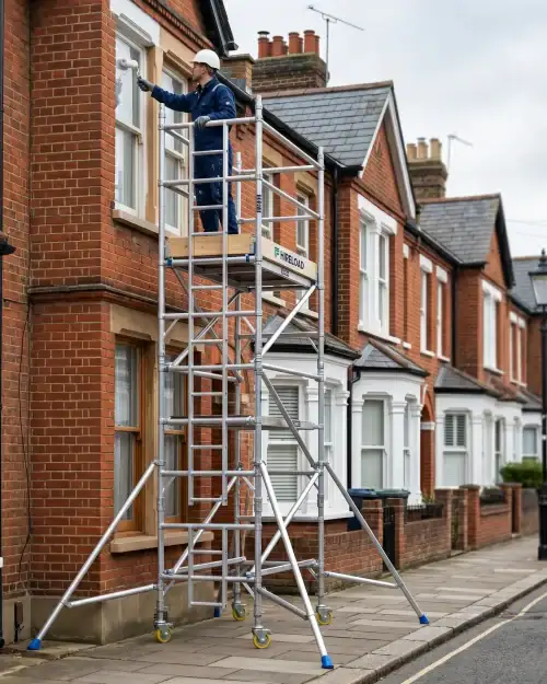3T Scaffold Tower Hire 19 3T tower used on Victorian terrace soffit works in West London