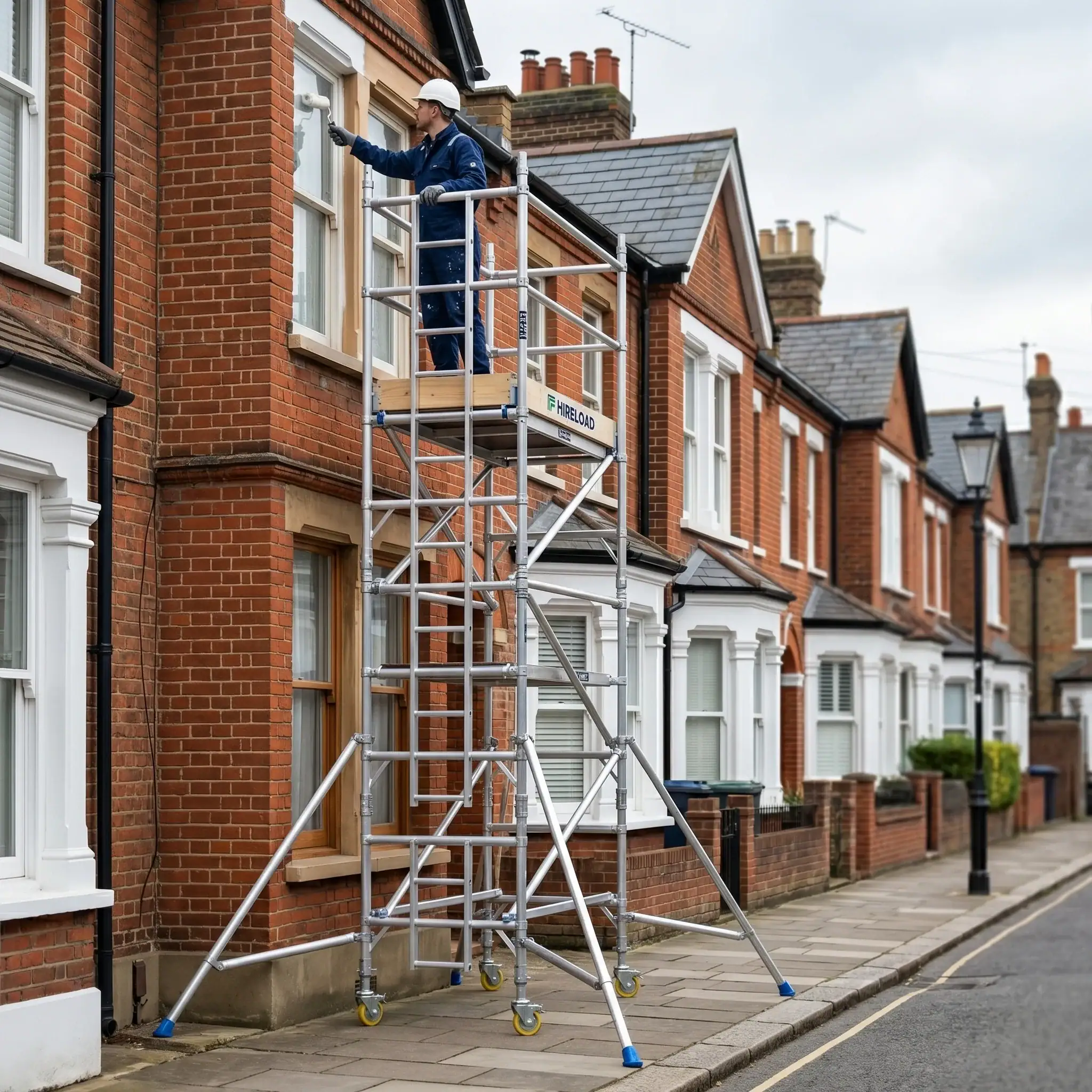 3T Scaffold Tower Hire 8 3T tower used on Victorian terrace soffit works in West London