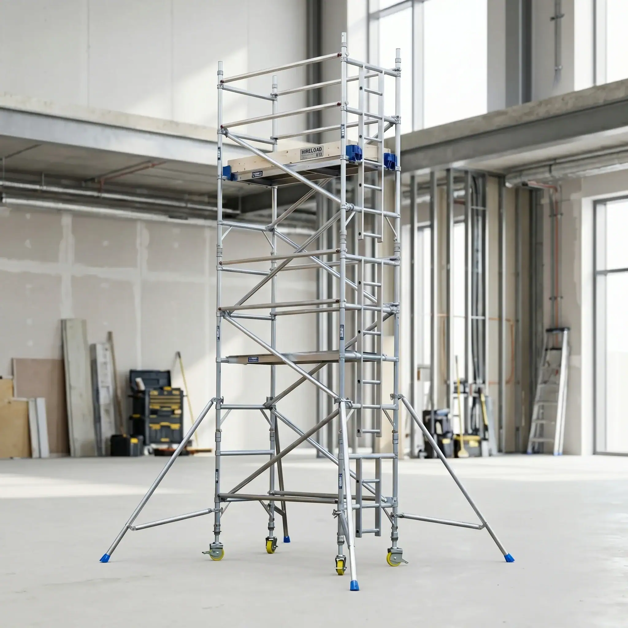 3T Scaffold Tower Hire 12 3T scaffold tower hire set up in empty commercial unit