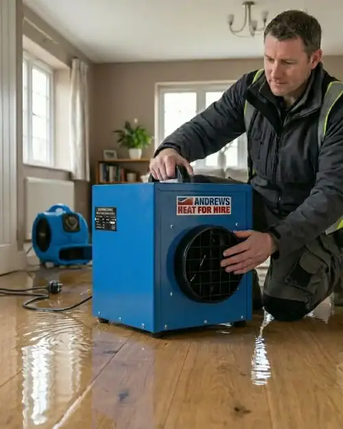 Cabinet heater product detail view for commercial and construction site heating hire London