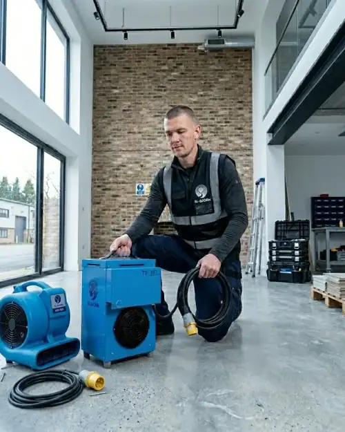 110V electric fan heater in a drying setup for construction site heating and drying hire London