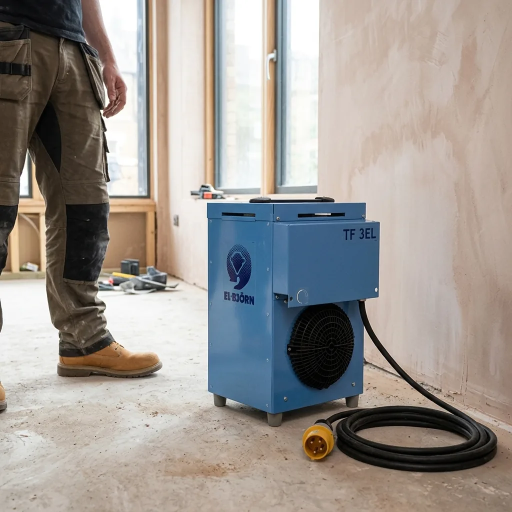 El-Björn TF3 110V Electric Fan Heater Hire London 3 110V electric fan heater used for accelerating plaster drying on a construction site hire London