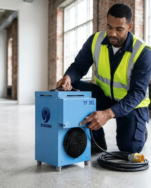 El-Björn TF3 110V Electric Fan Heater Hire London 8 110V portable electric fan heater for temporary site heating and construction hire London