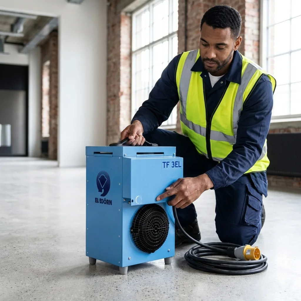 El-Björn TF3 110V Electric Fan Heater Hire London 4 110V portable electric fan heater for temporary site heating and construction hire London