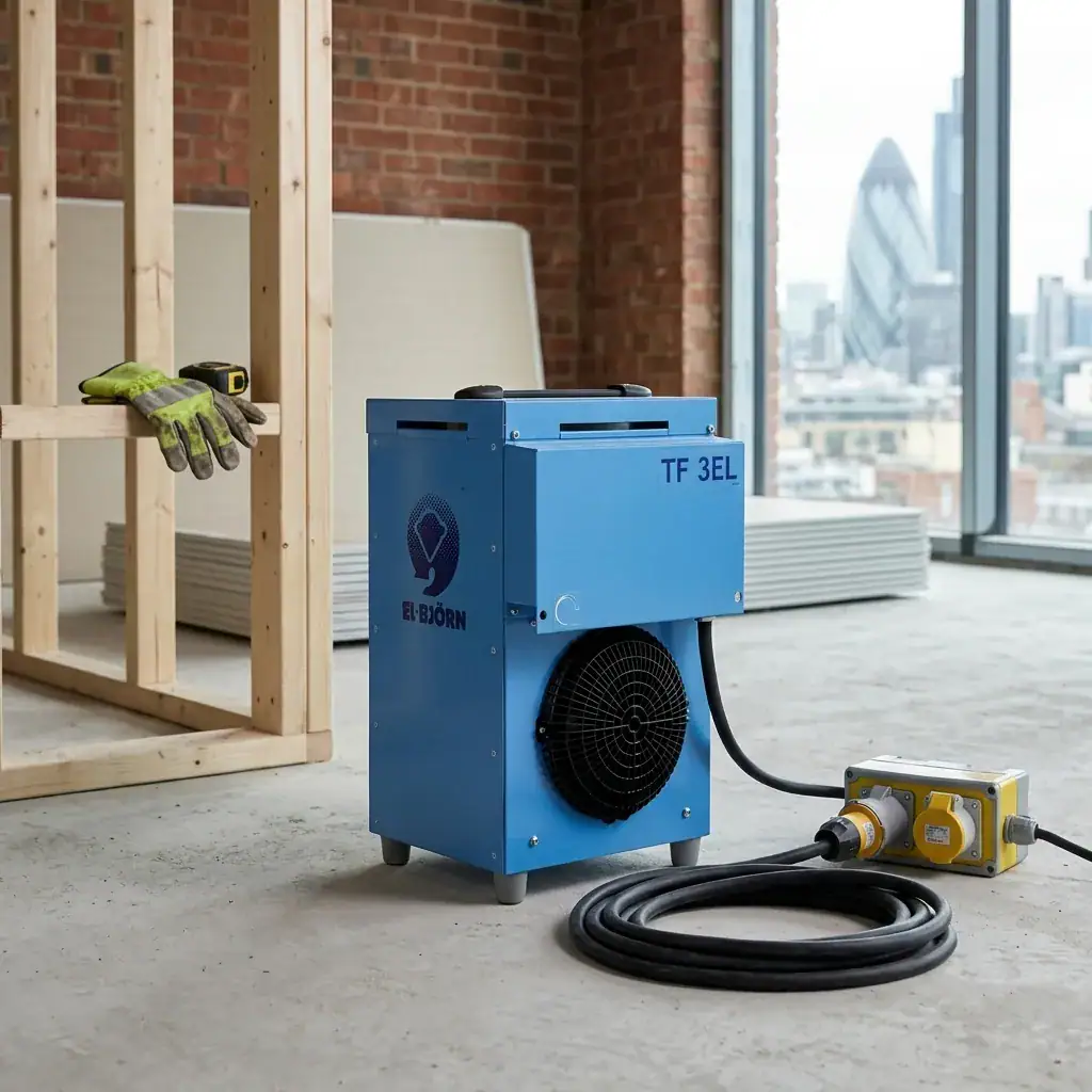 El-Björn TF3 110V Electric Fan Heater Hire London 5 110V electric fan heater heating a site room on a London construction project hire