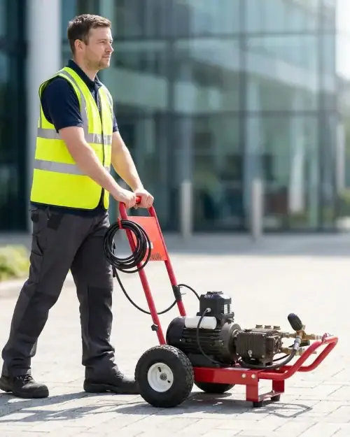 Heavy duty 240V pressure washer for hire – Nailsea cold water unit, side view