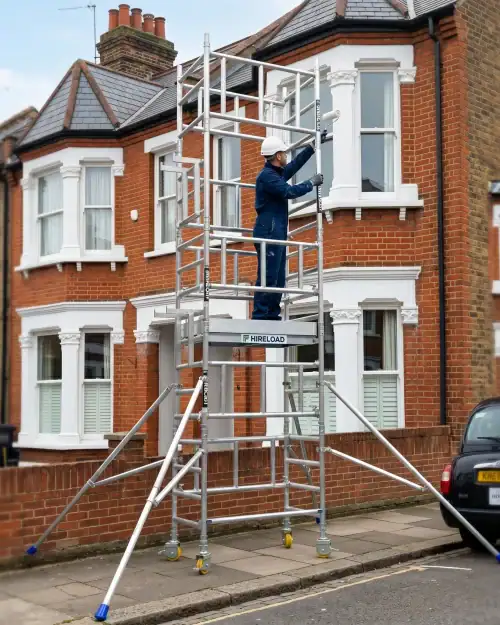 Miniscaff Solo Scaffold Tower Hire 13 Miniscaff Solo tower in use for ceiling and soffit work on residential project