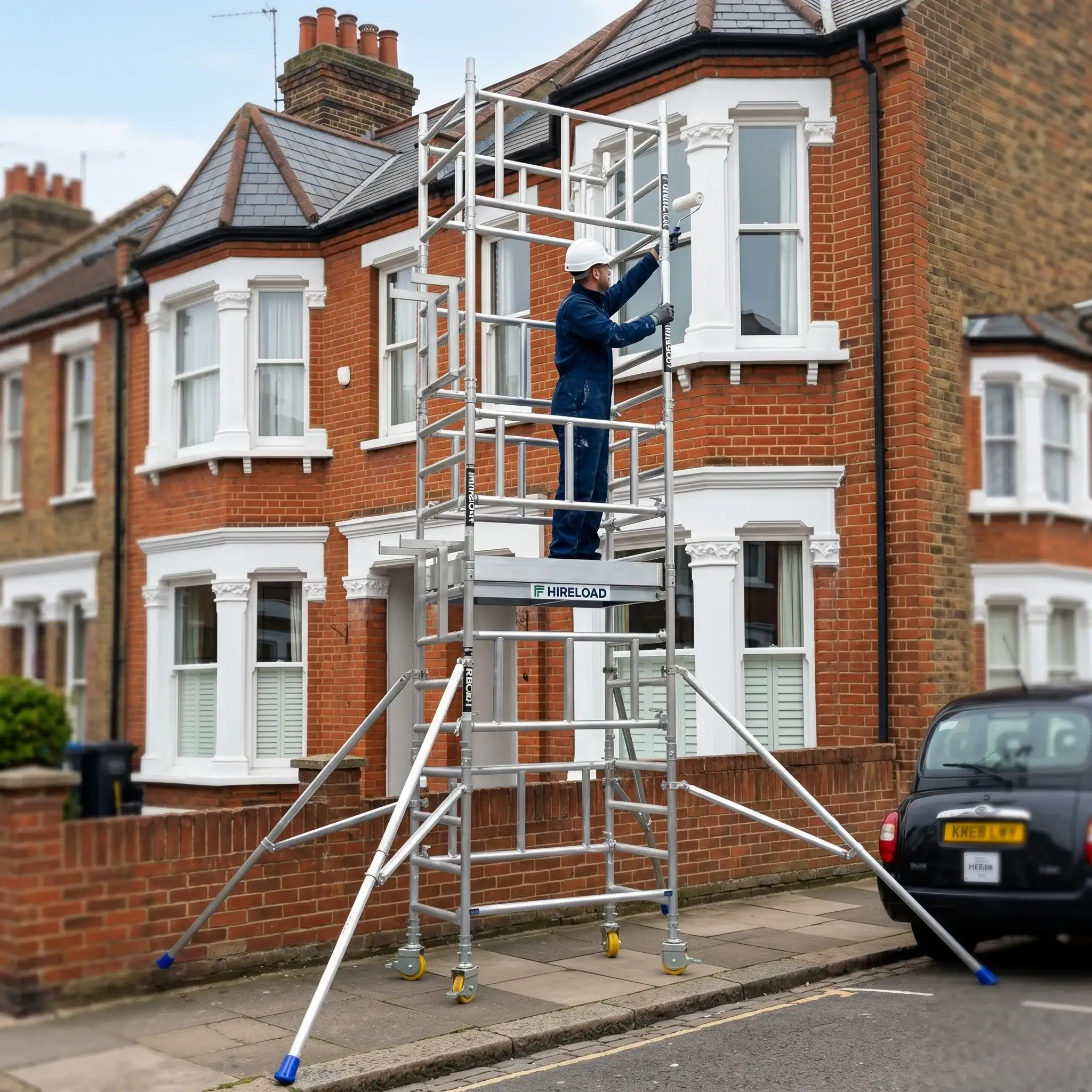 Miniscaff Solo Scaffold Tower Hire 6 Miniscaff Solo tower in use for ceiling and soffit work on residential project