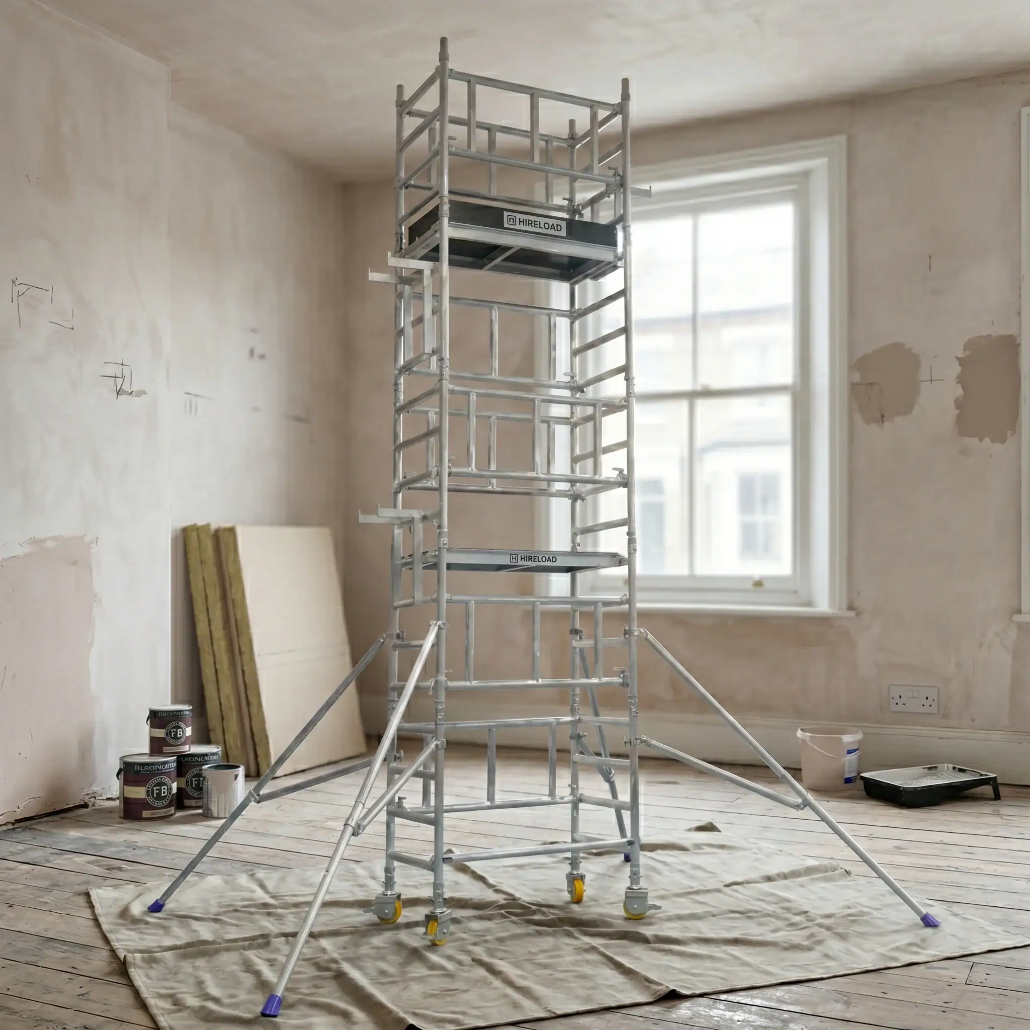 Miniscaff Solo Scaffold Tower Hire 7 Decorator using Miniscaff Solo podium tower for safe low-level access indoors