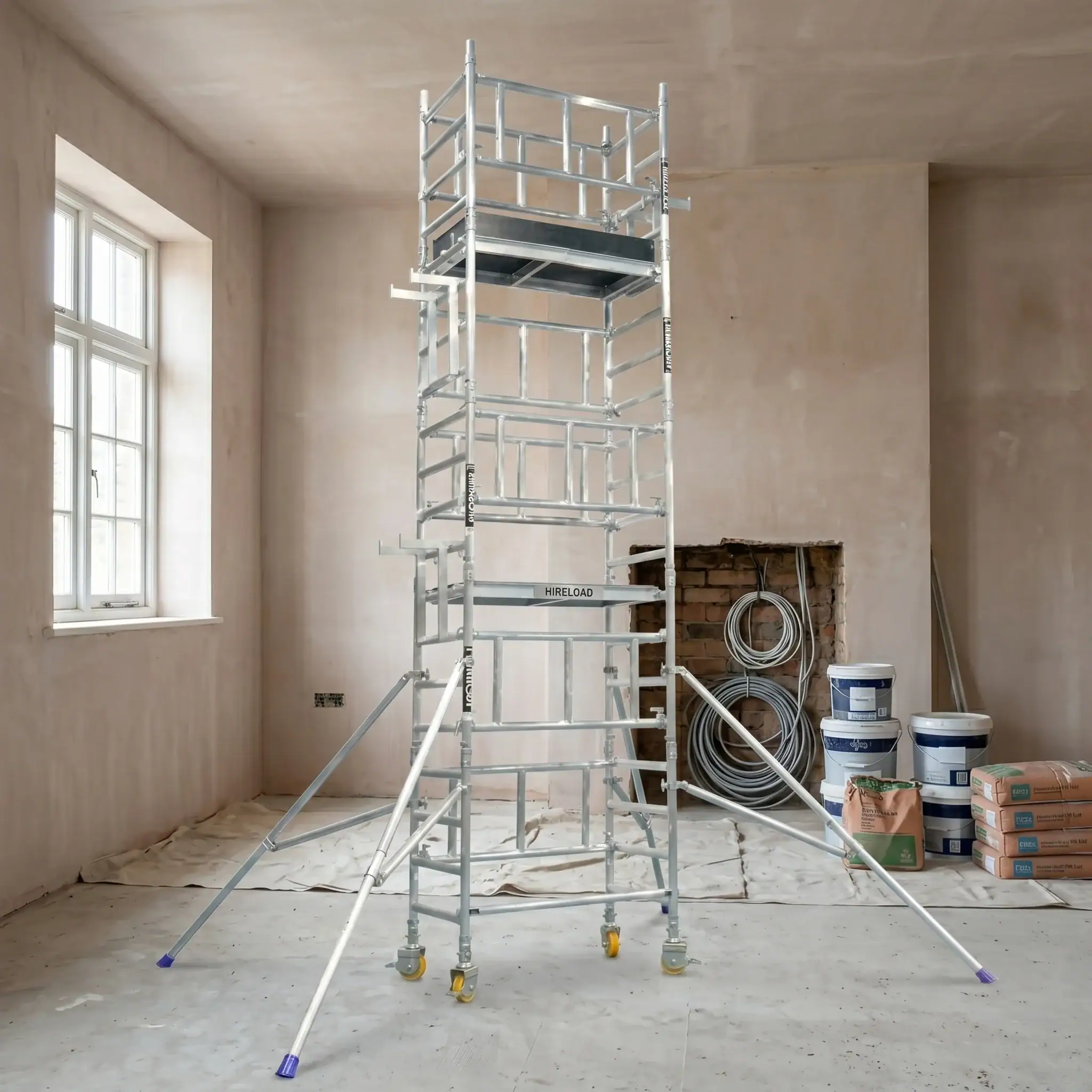 Miniscaff Solo Scaffold Tower Hire 8 Miniscaff Solo one-man tower positioned for retail unit interior works