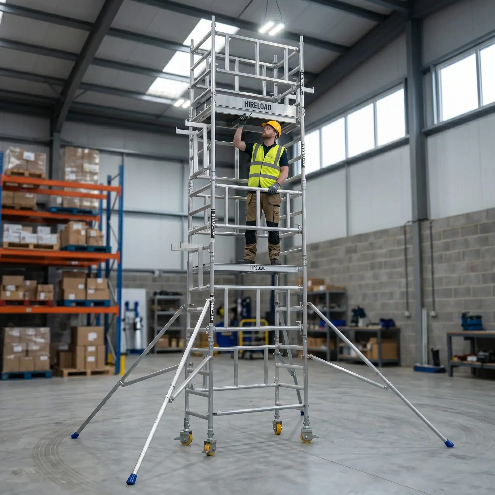 Miniscaff Solo Scaffold Tower Hire 2 Miniscaff Solo low-level access tower side view showing working platform and handrails