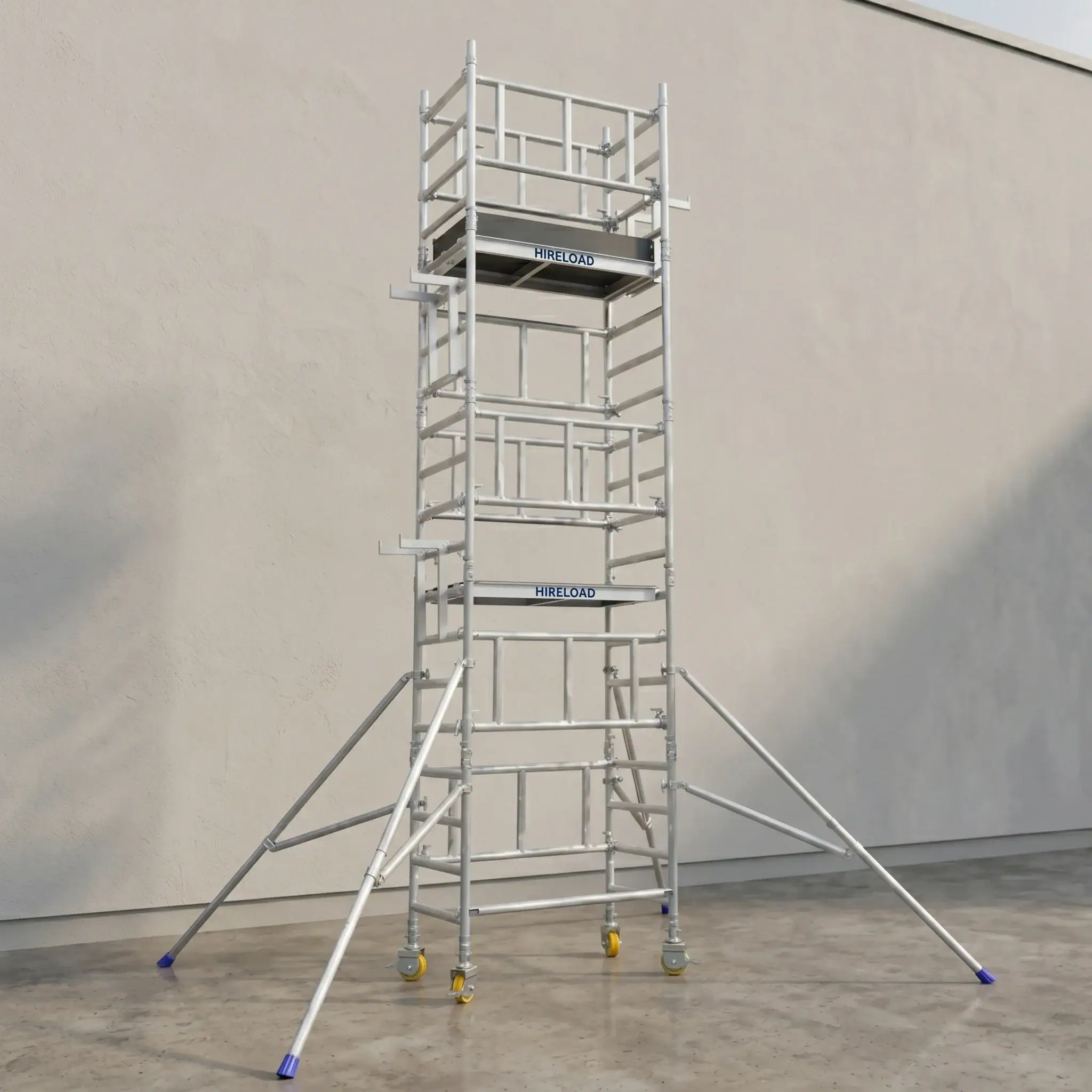 Miniscaff Solo Scaffold Tower Hire 4 Miniscaff Solo podium tower hire detailed view of lockable castor wheels and frame