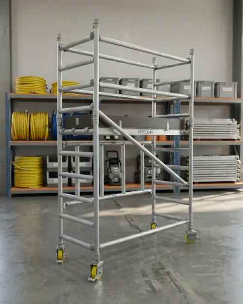 Trade folding scaffold tower hire in use on residential redecoration project