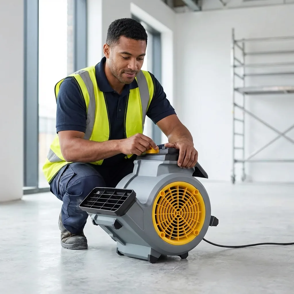 Vacmaster Air Mover 240V Hire London 2 Vacmaster air mover in use drying a room at floor level