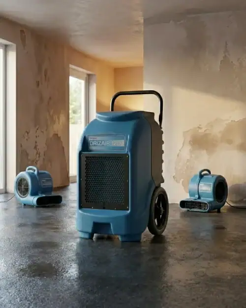 Industrial dehumidifier drying package set up at a London property for moisture and humidity control hire