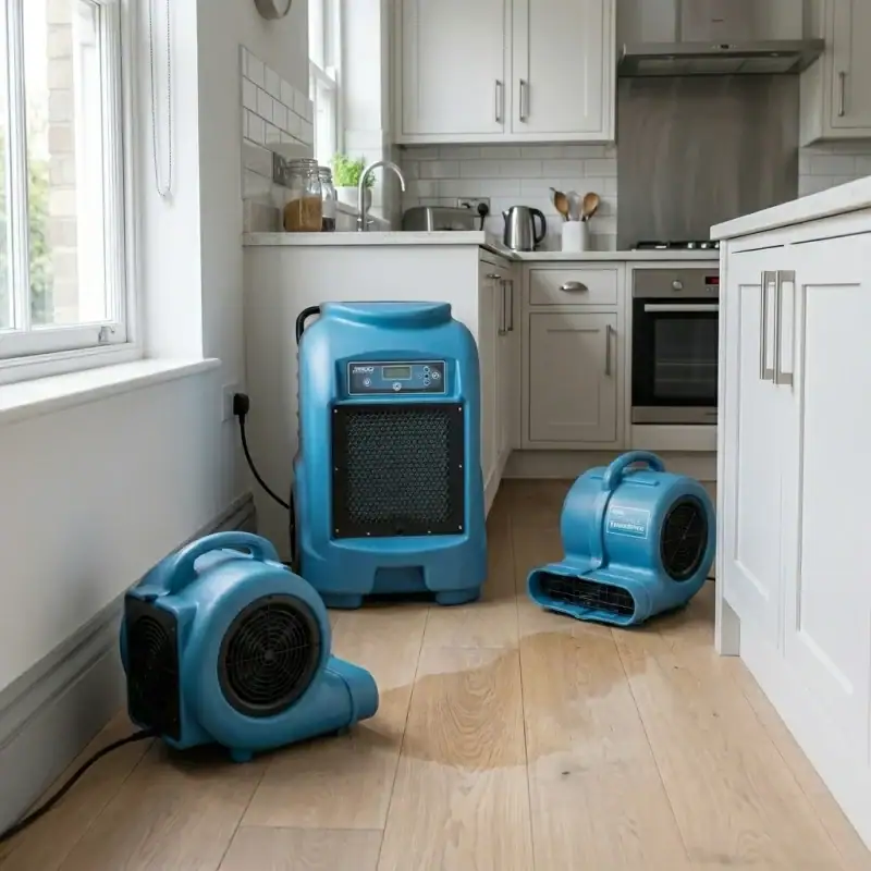 How Much Does It Cost to Run a Hired Dehumidifier? 25 Industrial dehumidifier and air mover package in operation for construction site drying hire London
