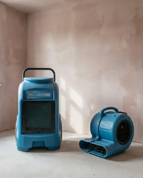 Industrial dehumidifier and air mover package in an industrial setting for large-scale drying hire London