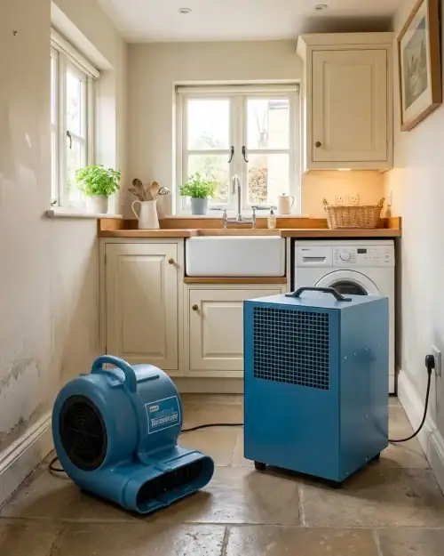 Premium dehumidifier and air mover drying package set up for thorough moisture removal hire London