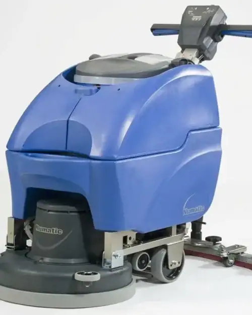 Numatic TwinTec TT 3450S walk-behind scrubber dryer available to hire in London, 450mm brush deck and rear squeegee