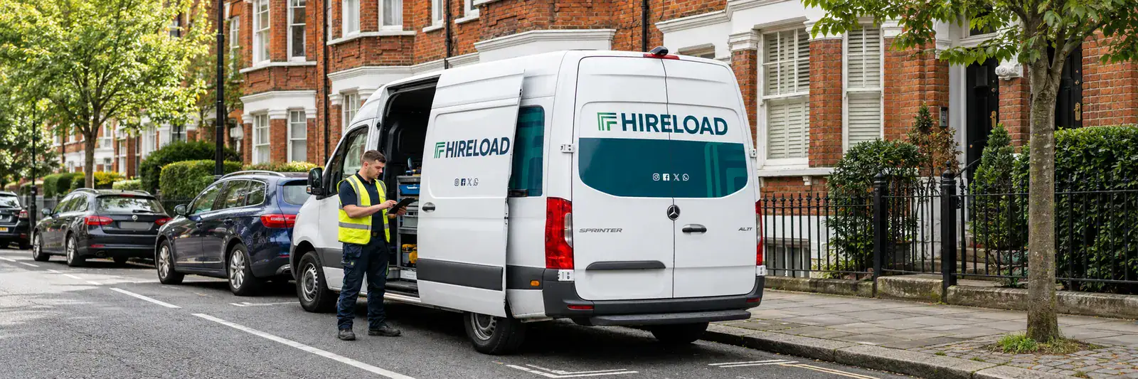 Careers 2 Hireload delivery driver with branded van on a London street